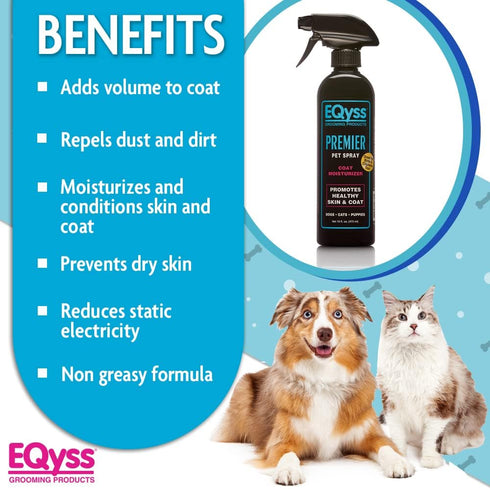 EQyss Premier Pet Spray (16 oz) - Non-greasy Moisturizer & Conditioner for Healthy Skin & Coat, Repels Dust & Dirt