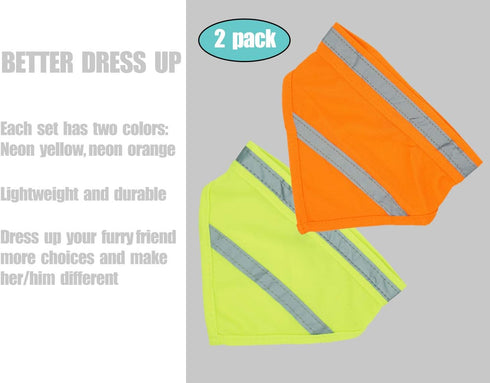 2 Pack Reflective Dog Bandana - Large/Medium/Small, Personalized Neon Color, High Visibility for Night Walking