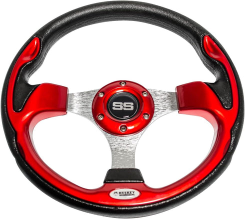 Huskey 12.5 Inch Racing Style Red Golf Cart Steering Wheel for Club Car/EZGO/Yamaha, Classic SS Center Logo