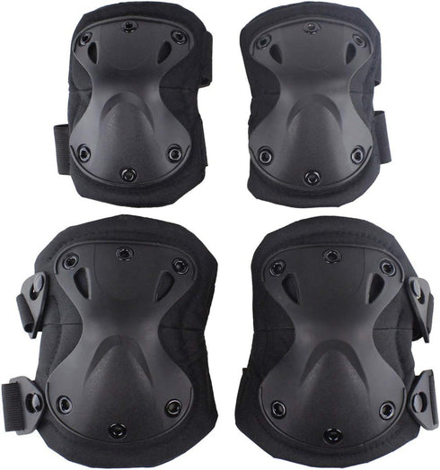 Tactical Combat Knee & Elbow Protective Pads Set for Outdoor CS Paintball Game, Cycling Safety Skateboarding Gear