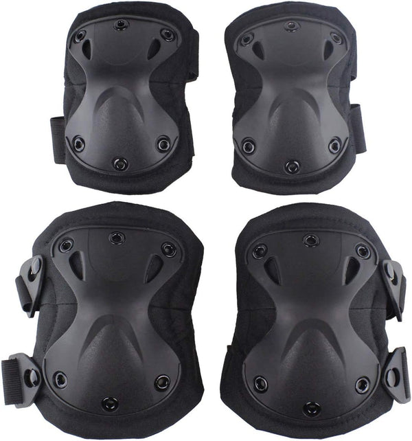 Tactical Combat Knee & Elbow Protective Pads Set for Outdoor CS Paintball Game, Cycling Safety Skateboarding Gear