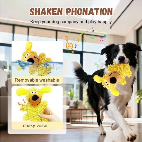 Squeaky Dog Plush Toy, Cute Cartoon Dog Chew Toy with Built-in Squeaker, Soft Plush Interactive Puppy Toy for Teething