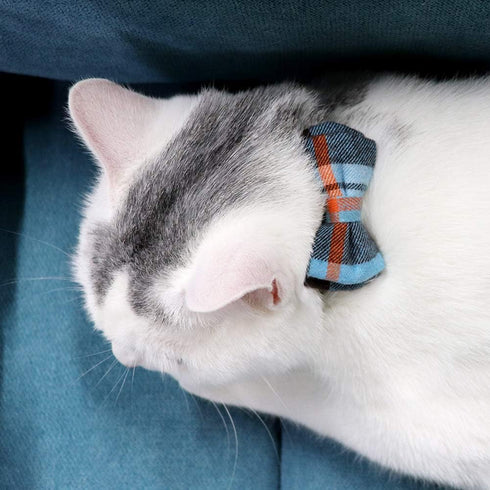 Joytale Upgraded Cat Collar with Bow Tie, Breakaway Collars with Bells, 2 Pack Safety Plaid Kitten Collars, Haze