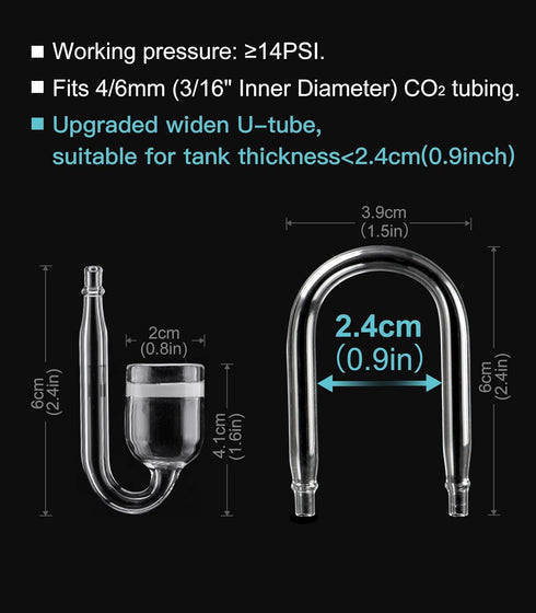 Aquarium Glass CO2 Diffuser Atomizer with Premium U Tube Check Valve and Suction Cup