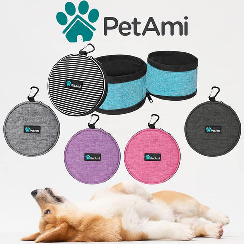 PetAmi Collapsible Dog Food Water Bowls - 2 Travel Bowls Kit, Portable No Spill, Foldable Lightweight BPA Free Leakproof