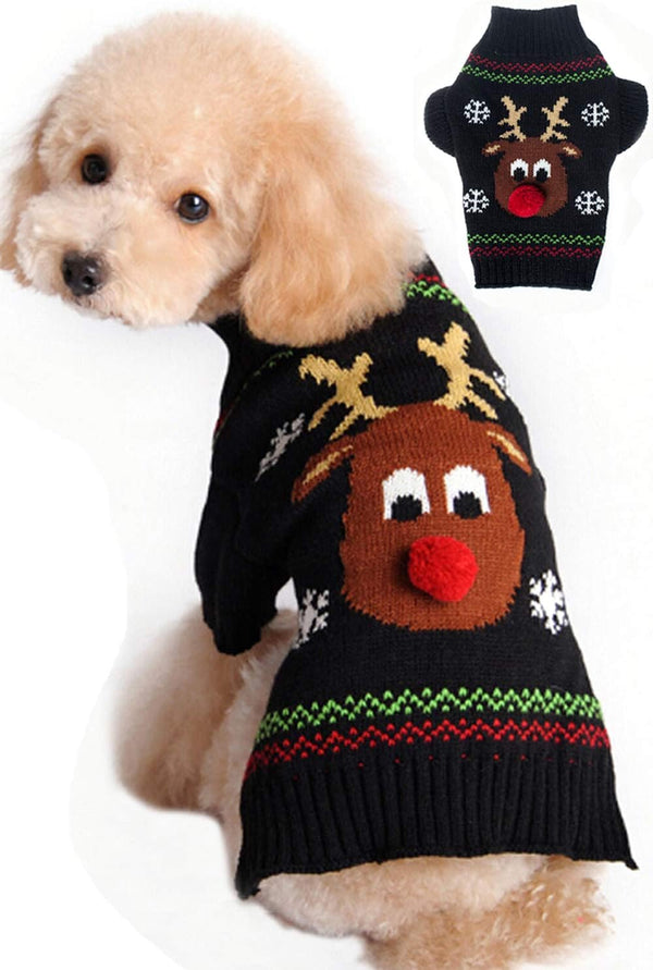 Dog Sweater for Christmas, Cartoon Reindeer Knitwear, Warm Clothes for Pet Cat
