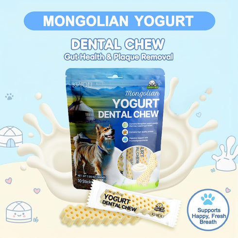 KI-You Mongolian Yogurt Dog Chew Probiotic & Prebiotic Rich for Gut Health, Soft Honeycomb Shape, Gentle Dental Treats