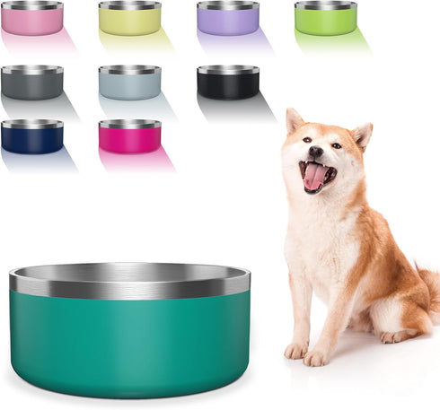 Stainless Steel Dog Bowls for Large Dogs - 64 Ounces/8 Cup Double Wall Weighted Dish with Non-Slip Base