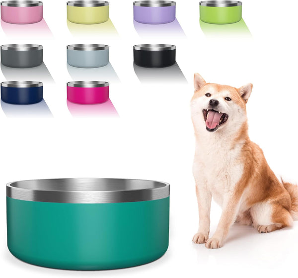 Stainless Steel Dog Bowls for Large Dogs - 64 Ounces/8 Cup Double Wall Weighted Dish with Non-Slip Base