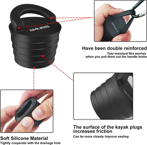Kayak Scupper Plug Kit, Universal Scupper Plugs with Silicone Handle for Sit on Top Kayak Canoe Boat Drain Holes