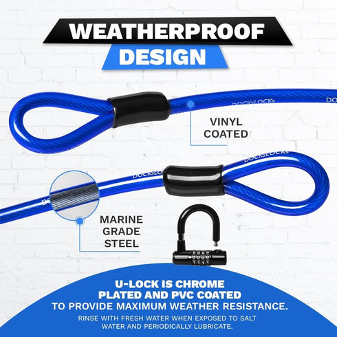 Security Cable Lock Set - 5' to 25' Weatherproof Keyless U-Lock with Combination for Bikes and Equipment