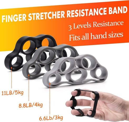 Grip Strength Trainer 7 Pack, Adjustable Finger Stretcher Resistance Bands, Hand Gripper Strength Ring & Stress Ball