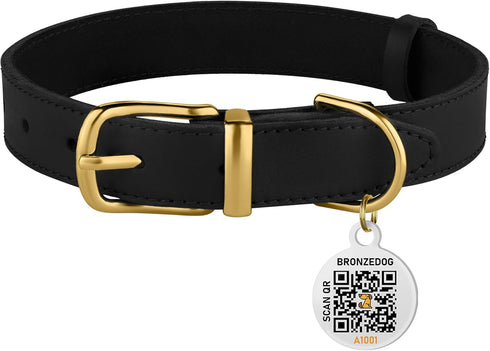 BRONZEDOG Leather Dog Collar with Metal Buckle, Durable Basic Pet Collars for Small Medium Large Dogs