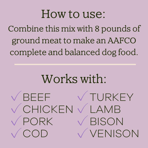 Perfect Dog Food Mix Makes 10 Pounds Fresh Homemade Food, Vet Approved Recipes for Beef, Turkey, Chicken, Pork, Bison,