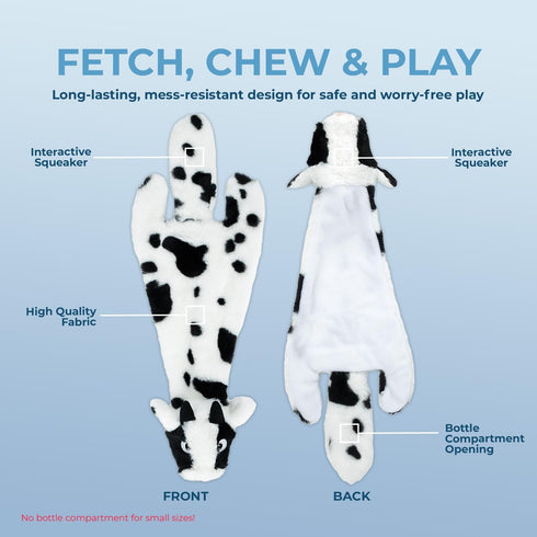 Best Pet Supplies 2-in-1 Stuffless Squeaky Dog Toys, Soft, Durable Fabric, No Stuffing, Cow, Large