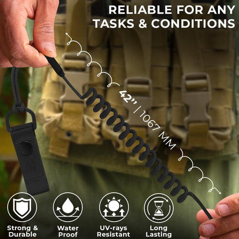 TECEUM Tactical Pistol Lanyard, 3+ Colors, Equipment Accessories for Military, Police, Security, Anti-Loss Elastic Coil