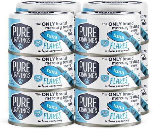 Tuna Flakes in Tuna Consommé, Canned Wet Cat Food Soup, 100% Mercury-Tested, 3oz, Pack of 12