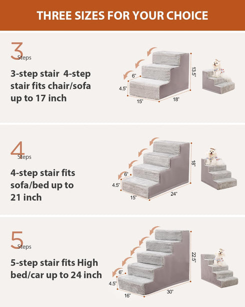Dog Stairs for Small Dogs, 18" H, 4-Step Non-Slip Pet Steps for High Bed Couch, Washable Cover, Grey