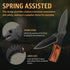 Spring Assisted Tactical Pocket Knife, 3.66" Sharp Blade with Wood Handle, Glass Breaker & Clip for EDC Camping