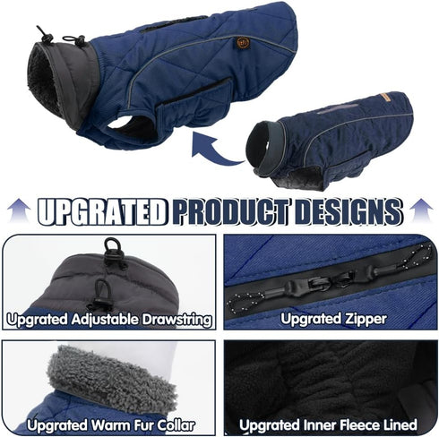 Emust Dog Coats Winter, Thick Clothes for Medium Dogs with Harness Hole, Dark Blue, Size M for Cold Weather