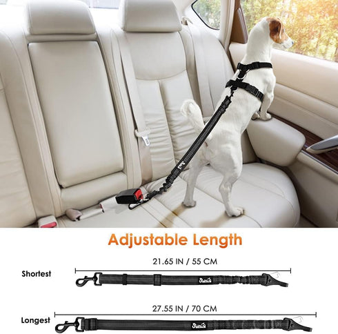 SlowTon Adjustable Dog Seat Belt, 2 in 1 Latch Bar Attachment Dog Car Seatbelt with Elastic Nylon Bungee Buffer (Black)