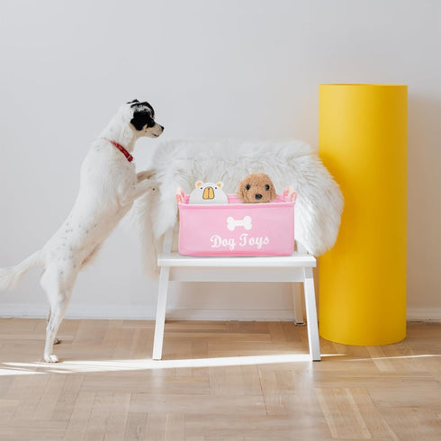 Dog Toy Basket, Storage Bins with Handle, Foldable Square Dog Toy Box for Pet Toys and Blankets