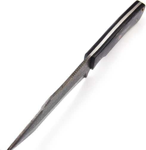 Handmade Damascus Steel Hunting Knife, 11 Inches Fixed Blade with Black Pakkawood Handle, Bushcraft Knife with Sheath