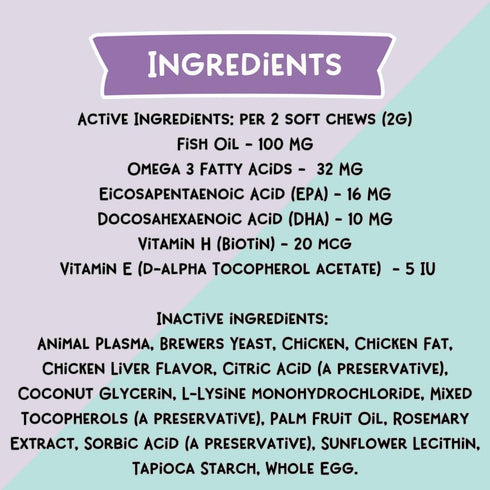 LOVE, NALA Skin and Coat Supplement for Cats, 90 Tasty Soft Chews with Omega 3 Fish Oil, Biotin, Vitamin E
