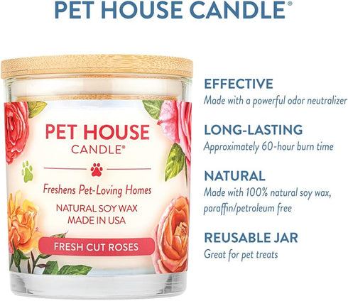 One Fur All Pet House Candle, Fresh Cut Roses, 100% Plant-Based Wax, Non-Toxic, Eco-Friendly Air Freshener