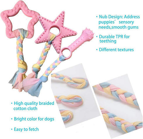 Puppy Toys for Teething - Chew Toys for Small Dogs, Crinkle Dog Toys, Pink, 5-Pack