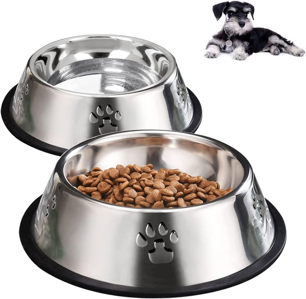 YUDANSI 2 Stainless Steel Dog Bowls with Rubber Base, Small and Medium Pet Feeder Bowls