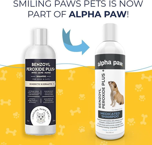 Smiling Paws Pets - Itch Relief Shampoo for Pets - Contains Benzoyl Peroxide - Kills Fleas - Relieves Allergies, Itching, Dermatitis, Mange, Dandruff, Acne, Demodex, Seborrhea, Pyoderma - 12oz