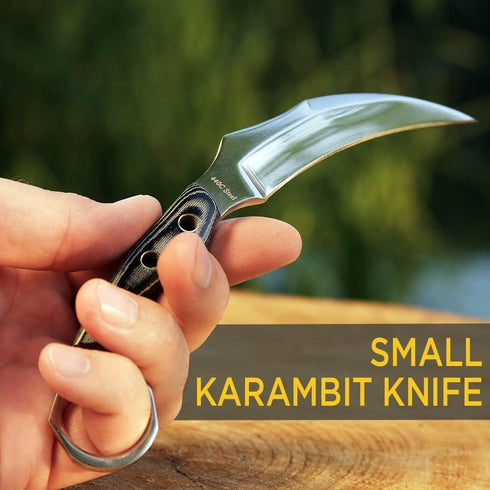 Tactical Karambit Knife with Sheath, Micarta Handle, Fixed 440C Steel Blade for Camping & Survival EDC