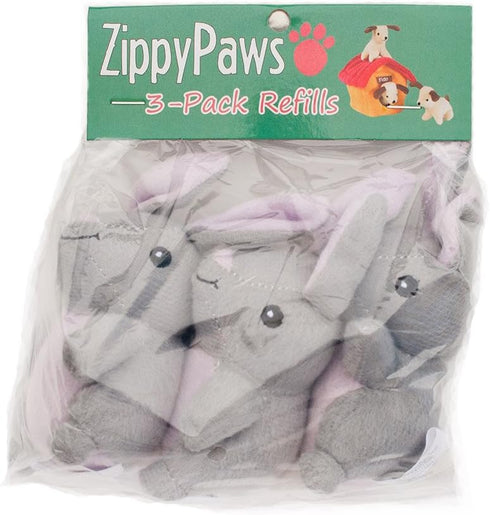 ZippyPaws Burrows Replacement Miniz Bunnies 3-Pack - Plush Refills for Interactive Hide and Seek Dog Toys