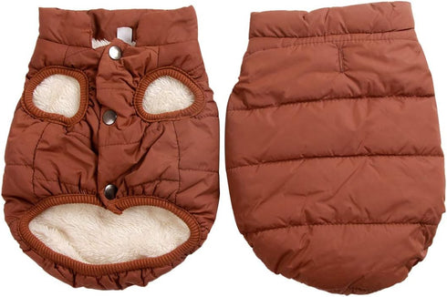 2 Layers Fleece Lined Warm Dog Jacket for Puppy, Soft Windproof Small Dog Coat, Brown, M