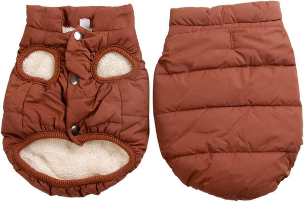 2 Layers Fleece Lined Warm Dog Jacket for Puppy, Soft Windproof Small Dog Coat, Brown, M