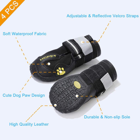Teamoo Dog Snow Boots for Winter, Waterproof Anti-Slip Booties for Medium Large Dogs, Black Size 8