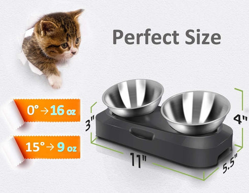Stainless Steel Cat Food Bowl - 15-Angle Ergonomic Design Reduces Vomiting