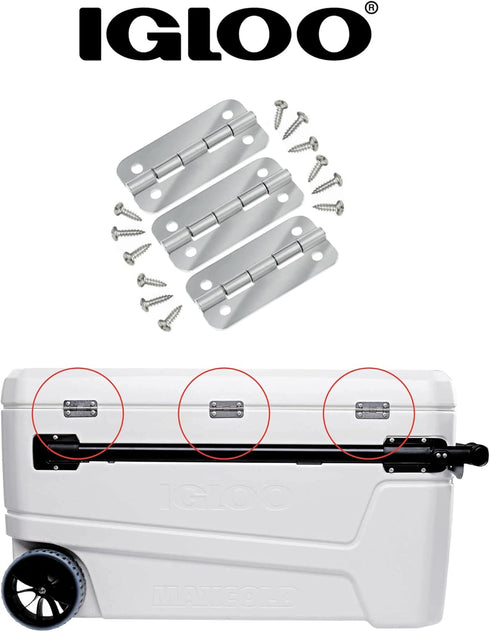 Igloo Cooler Heavy Duty Stainless Steel Hinges for Ice Chests (Set of 3)
