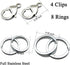 IVIA Dog Tag Clips, 316 Stainless Steel Lobster Buckle with Rings for Cat & Dog Collars (4 Pack Silver)