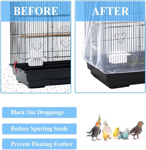 ASOCEA Extra Large Bird Cage Seed Catcher Guard, Universal Birdcage Cover for Parrot Parakeet Macaw Lovebird - White