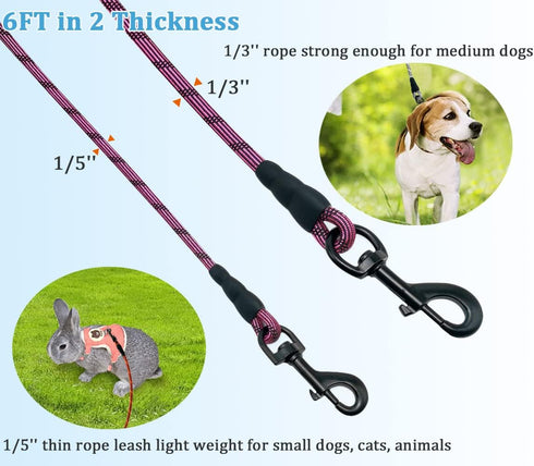 1/5", 1/3" Rope Dog Leash 6 Foot, Lightweight Sturdy Leash for Small Medium Dogs and Cats (1/3'' x 6 FT, Pink)