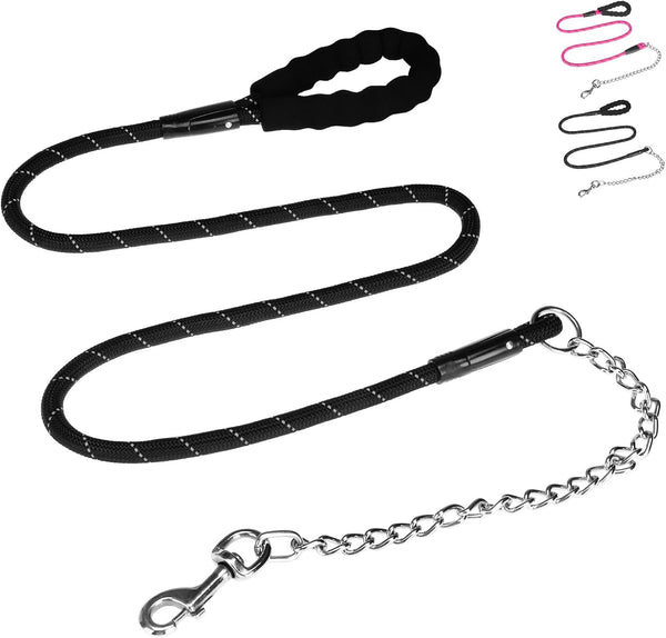 HOMIMP Chew Proof Dog Leash for Medium and Large Dogs, Reflective 6 FT Heavy Duty Metal Chain Leash
