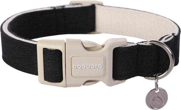 DOGWONG Heavy-Duty Cotton Hemp Dog Collar, Adjustable Soft Natural Fabric for Small Medium Large Dogs, Cute Wedding