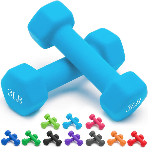 Portzon Dumbbells Set of 2, 10 Color Options, Neoprene Dumbbells 1-15 LB, Anti-Slip Hex Shape