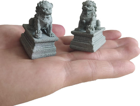 Asian Fu Foo Dogs Statues, Mini Guardian Lion Figurine Sandstone Pets for Fish Tank Aquarium Landscape Ornaments