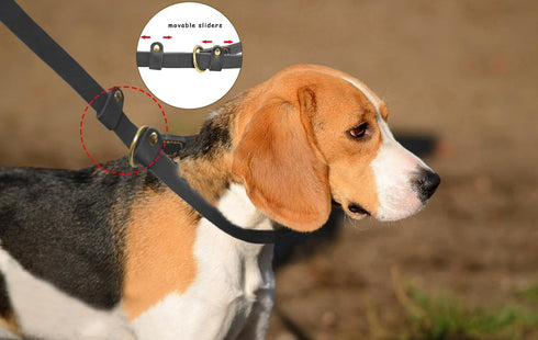 5.6ft Real Leather Slip Lead Dog Leash, Soft Adjustable Training Leash for Small Medium Large Dogs, Black