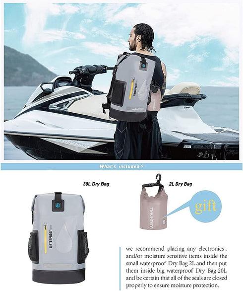 XhuangTech 30L Waterproof Drybag, Durable Heavy Duty Duffel Bag for Kayaking, Rafting, Fishing