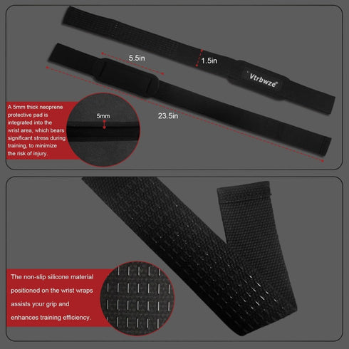 Vtrbwze Gym Lifting Straps for Weightlifting & Deadlift - Non-Slip Silicone Grip, Padded Wrist Support