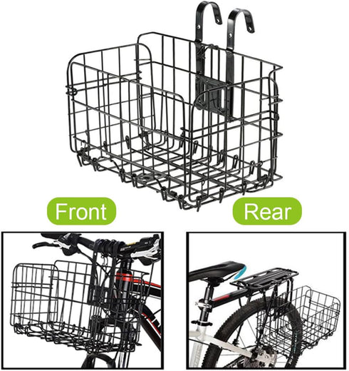 Hamiledyi Folding Bike Basket - Lift-Off Front Bike Basket with Handles, Easy Installation Rear Cargo Rack for Mountain